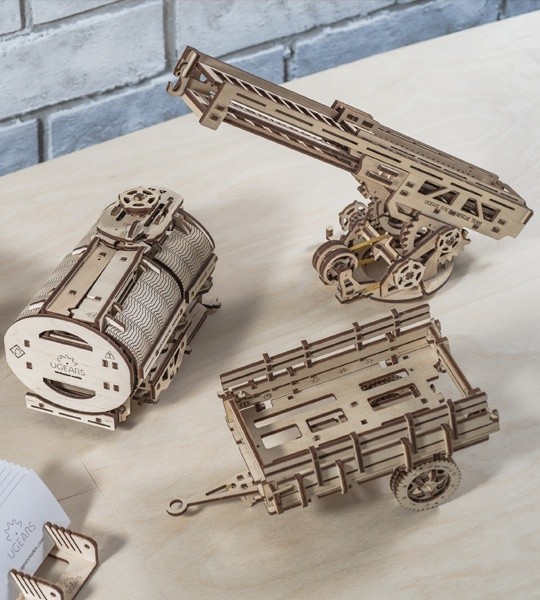 Ugears mechanical model kit Set of Additions to the model "Truck UGM-11 and wooden 3D puzzle. Tanker, Fire Ladder und chassis. Original gift for boys and girls and smart hobby for grown-ups.