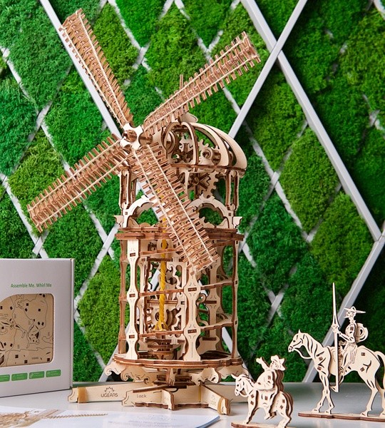 Ugears mechanical model kit Tower Windmill and wooden 3D puzzle for self-assembly. Model of steampunk windmill  with screw conveyor and full-fledged chain drive. Original gift for boys and girls and smart hobby for grown-ups.